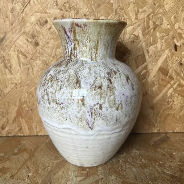 Vintage Mid Century Drip Glaze White Pink Brown Studio Pottery Vase 21.5cm
