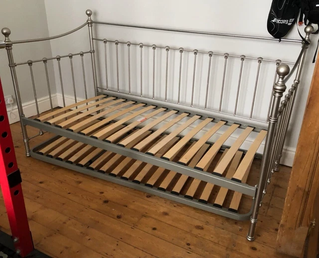 LAURA ASHLEY HASTINGS Metal Day Bed Pewter Grey & Pullout Trundle