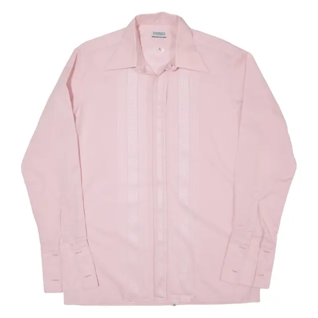 Vintage TREMOLA Dagger Collar Mens Plain Shirt Pink 90s Long Sleeve L