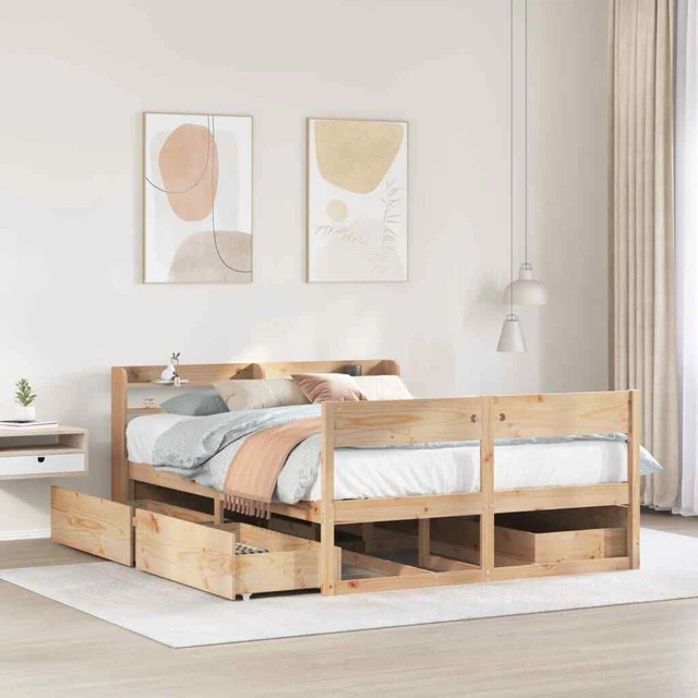 BED FRAME WITHOUT Mattress 135x190 cm Double Solid Wood Pine vidaXL £