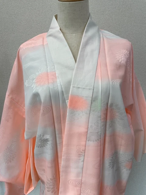 H&A SILK Vintage KIMONO Dress cardigan White Pink Yukata Japan women KIKU