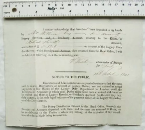 1841 receipt one annuity V. Kirk, Derby, Robert Smith