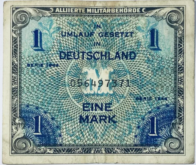 1944 Germany 1 Mark German Allied Military Currency Banknote Deutschmark Ww2