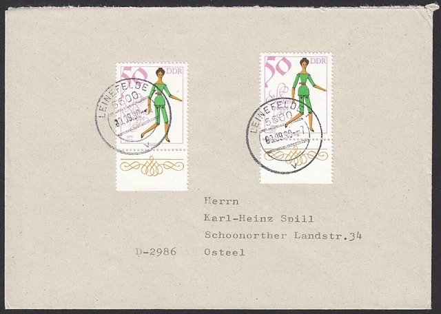 DDR Nr. 2476 MeF (aus Klbg. 2472-2477) auf Brief Leinefelde - Osteel, 1990