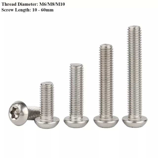 M6 M8 M10 Torx Security Button Head Screws 304 Stainless Steel Pin Tamper Bolts
