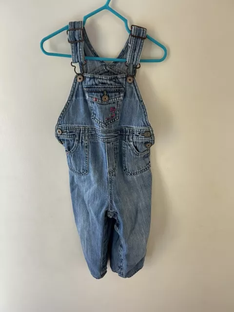 Vtg Toddler Girl Oshkosh BGosh Overalls Vestbak Denim 24 Months Pink Blue Flower