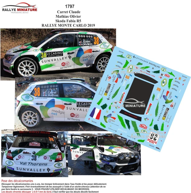 Planche De Décalcomanies 1/43 Skoda Fabia Rally Monte-Carlo 2019 WRC - Pour Modélisme Et Customisation
