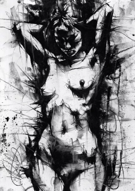 Nude Female ORIGINAL DRAWING Charcoal Urban Fine Art naked woman NO RESERVE A3