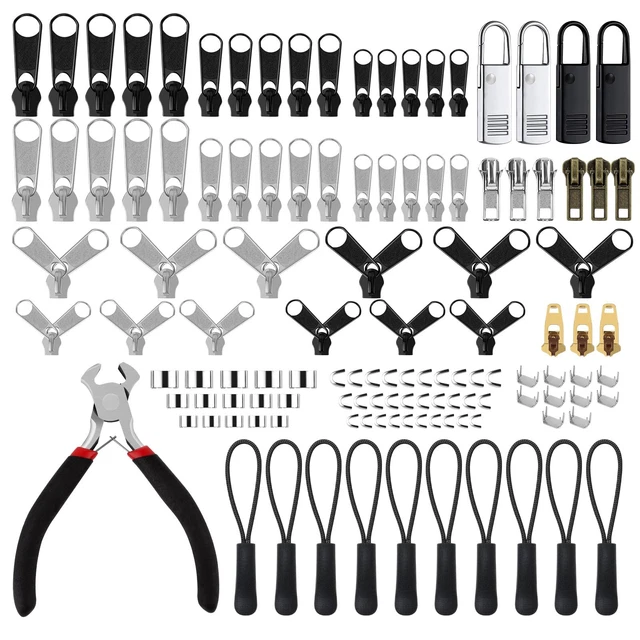 Kit Riparazione Cerniere Lampo 85 Pezzi - Con Linguette Metalliche, Pinza E Tappi, Per Jeans, Giacche, Borse - 7