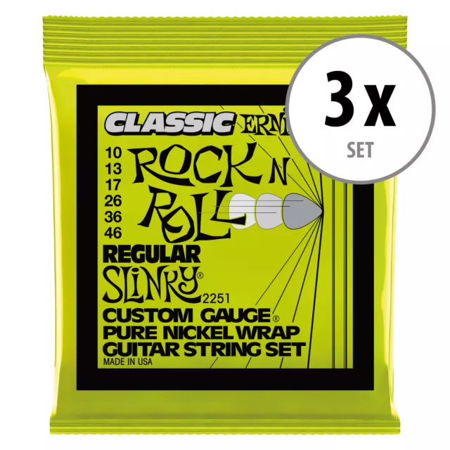 Erstklassige 2251 Slinky Regular Saiten von Ernie Ball für E-Gitarre im 3er Set