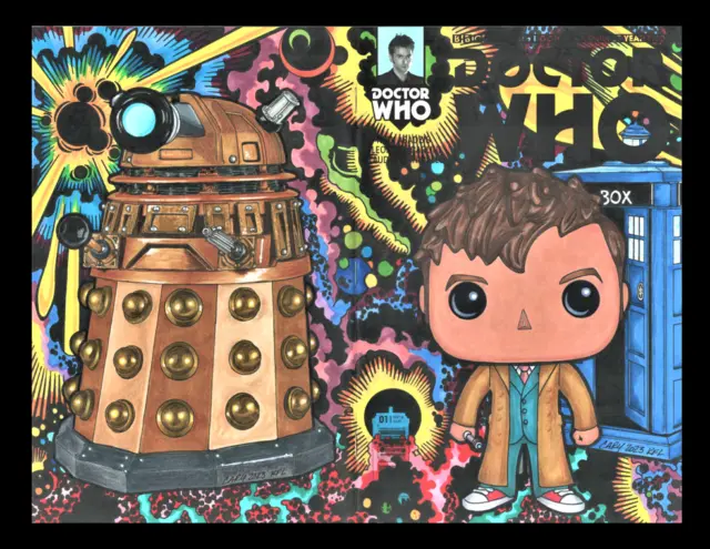 "DR. WHO & DALEK" FUNKO POP Sketch by ARTIST CARY VALLERY on DR. WHO #1 BLANK