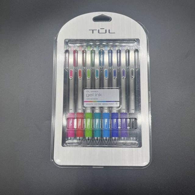 TUL Retractable Gel Pens, Needle Point, 0.5 mm, Bright Ink, 8-Pack