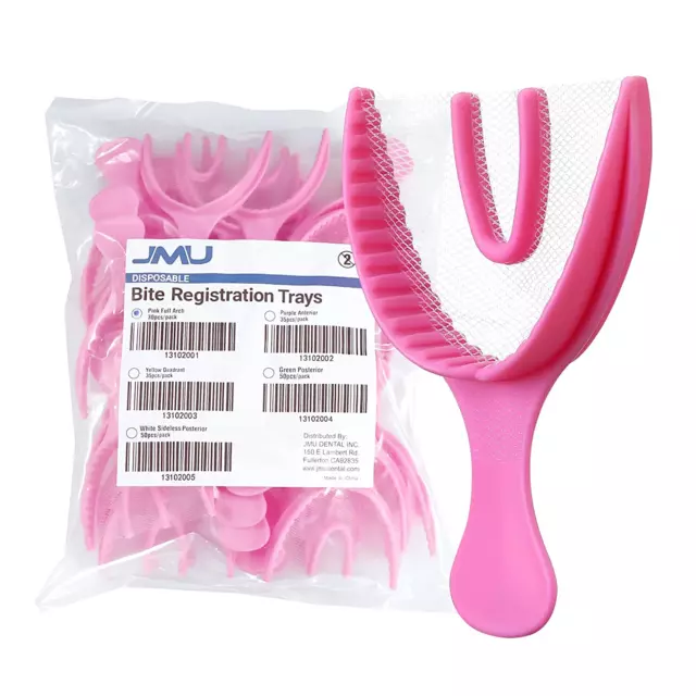 30 Pcs Full Arch Bite Registration Trays, Pink Disposable Dental Impression Tray