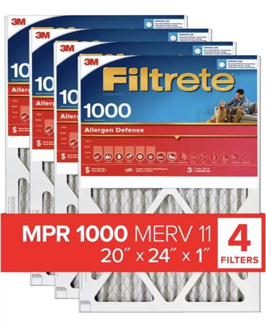 3M Filtrete 20 in. W x 24 in. H x 1 in. D 11 MERV Pleated Air Filter (Pack of 4)