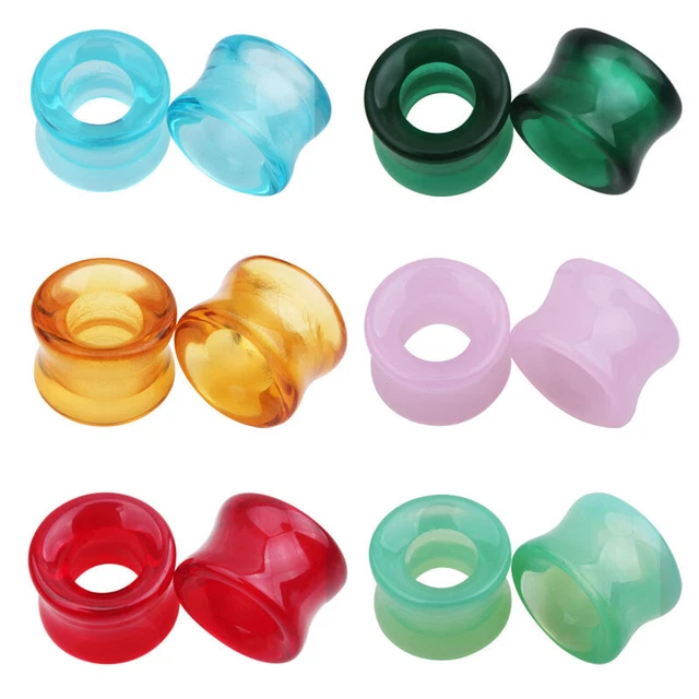 2PC Colorful Glass Ear Plug Double Flared Saddle Flesh Tunnel Expander Stretcher