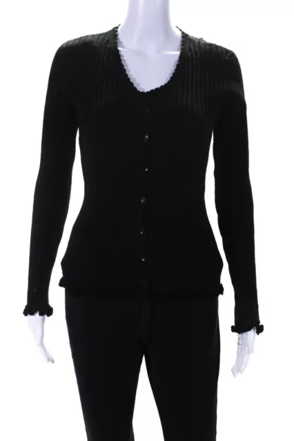 Oscar Oscar de la Renta Womens V Neck Ribbed Cardigan Tank Top Set Black Small