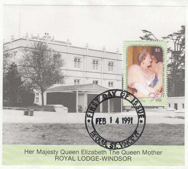 (81666) St Vincent Used Queen Mother 90th Birthday minisheet 1991 ON PIECE