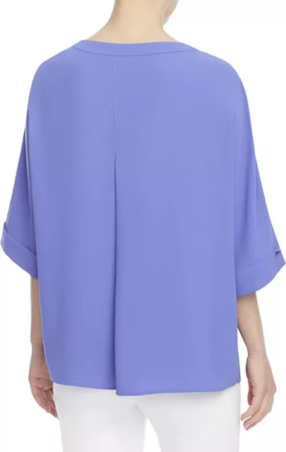 ANNE KLEIN Women's Blue Horizon Drop Shoulder SS Pleat Back Blouse Size M 2