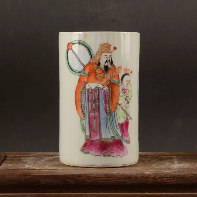 4.5" Collect China Famille Rose Porcelain Hand Painting Figure Grain Brush Pot