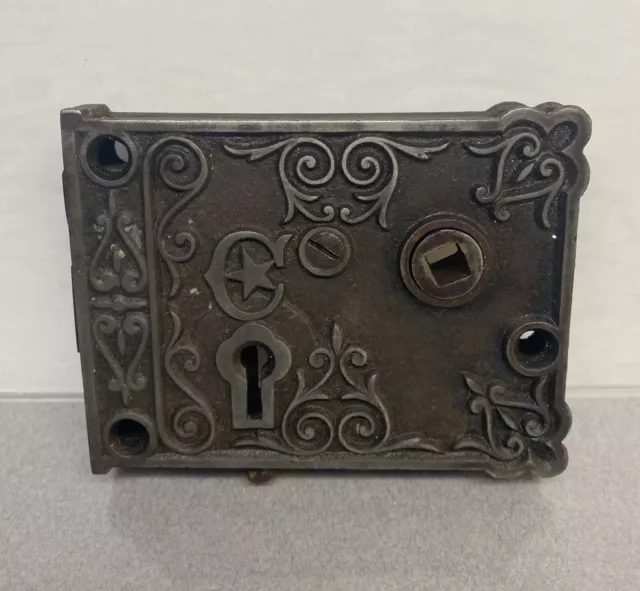 Antique Ornate Cast Iron Mortise Door Lock Hardware no key