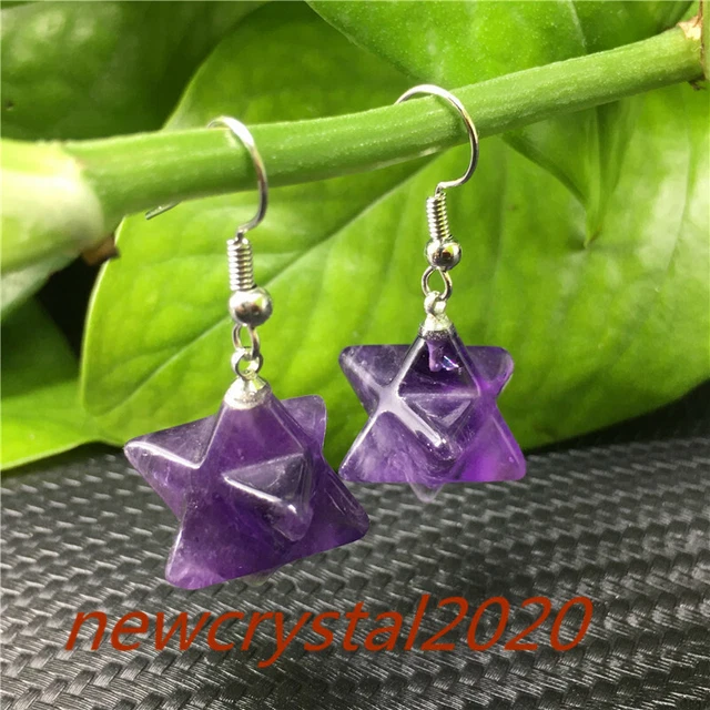 A pair of Dreamy Amethyst Merkaba Star eardrop decorations quartz Crystal Reiki