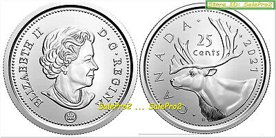 Canada 2021 Canadian Caribou Quarter Queen Elizabeth Ii New 25 Cent Coin Unc