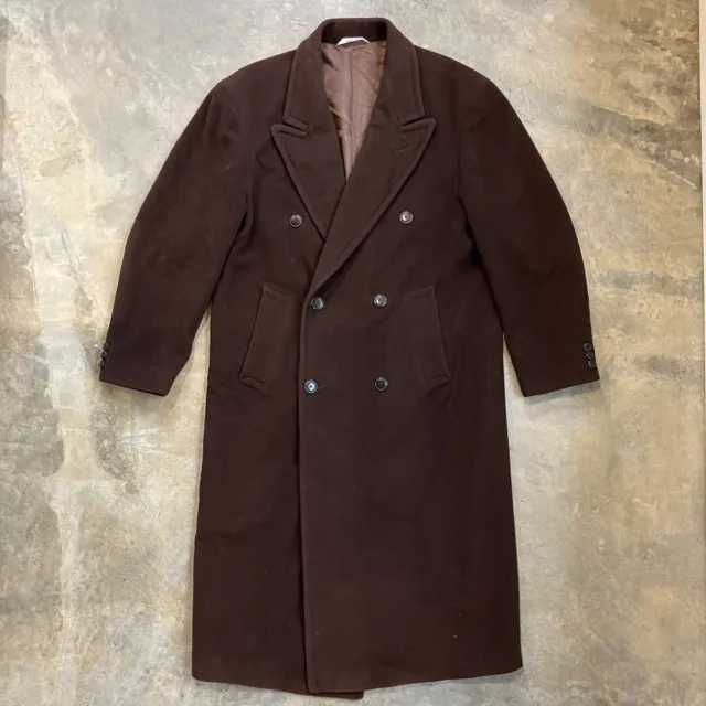 Vintage Hugo Boss Wool Double Breasted Overcoat Men's 40 L Brown Virgin Wool