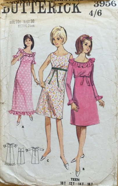 navy blue dress for baby girl BUTTERICK 3956 VINTAGE 1960s Sewing Pattern Empire Line Dress bust 30 £1.99
