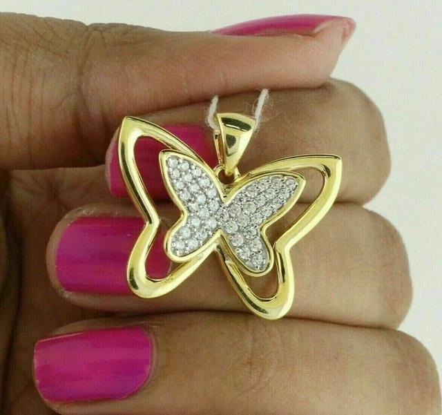 2.20Ct Round Cut Moissanite Butterfly Shape Women Pendant 14k Yellow Gold Plated