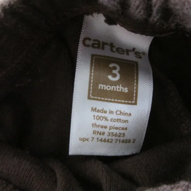 Carters Baby Boy Hooded Jacket Pants Outfit Sz 3M Brown Full Zip 2-Pc Set Infant 6