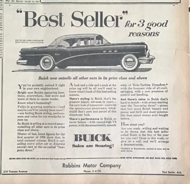 1954 newspaper ad for Buick -  Best Seller for 3 good reasons