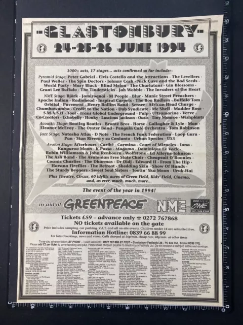 GLASTONBURY FESTIVAL 1999 Line-up Poster.BLONDIE.MUSE.QOTSA.COLDPLAY.CARL  COX. £6.00 - PicClick UK