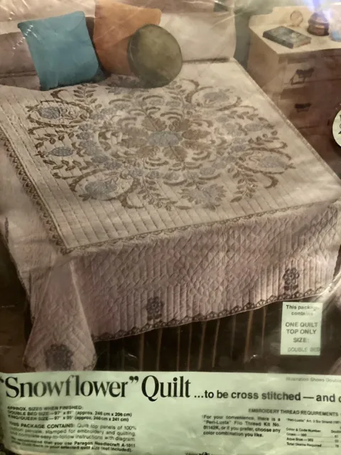 Paragon Snowflower Quilt Kit 01142 Double Bed Size Cross Stitch Floral Vtg NOS