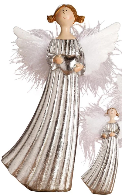 Statua Decorativa Angelo Con Cuore Keramikengel Argento per Cucito Statuina