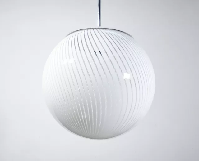 ⚜️ Lampadario Tessuto Design Diaz De Santillana Per Venini 1970 Vetro Opalino 2