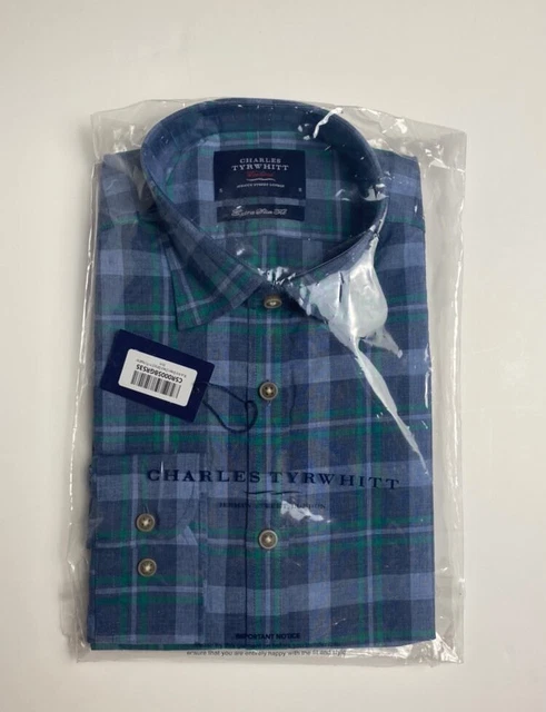 Camicia Charles Tyrwhitt blu a scacchi verde small extra slim vestibilità camicia erica