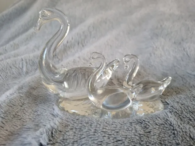 Vintage Handblown Crystal Swan& Signet Clear Glass Figurine Collectable