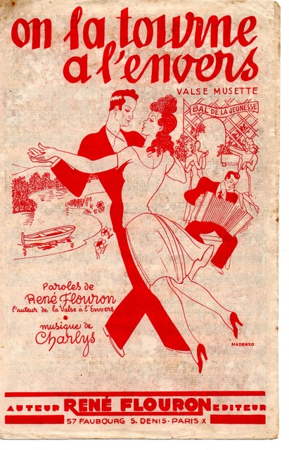 Partition 1946 Chant piano accordéon - On la tourne à l'envers, valse de CHARLYS