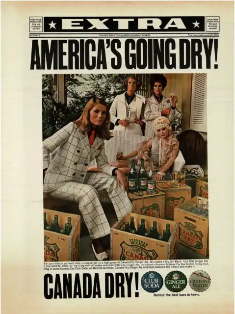 1968 CANADA DRY soda Newsflash EXTRA America's Going Dry Vintage Print Ad