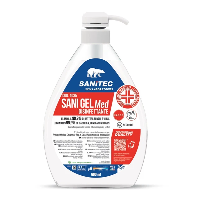 SANITEC SANI GEL ALCOLICO PROFESSIONAL Gel Mani Igienizzante  600 ML  70% di alc