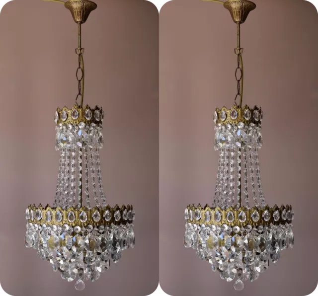 Two Antique Vintage Crystal Chandeliers, Ceiling Lighting, pendants, Home Lamps