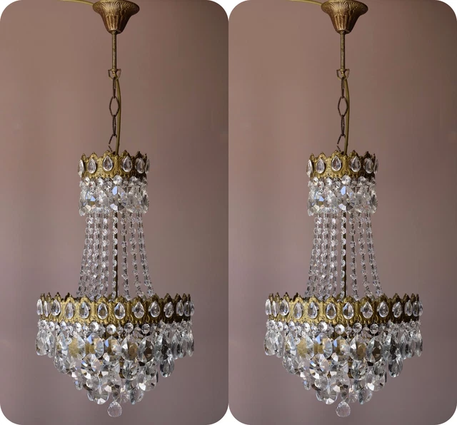 Two Antique Vintage Crystal Chandeliers, Ceiling Lighting, pendants, Home Lamps
