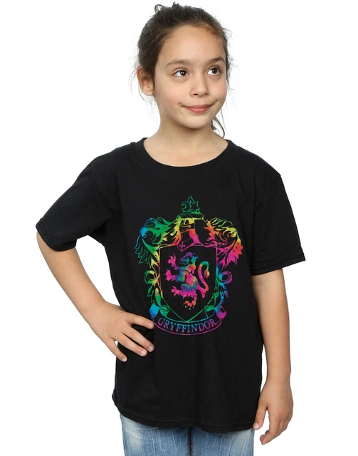 HARRY POTTER FILLE Gryffindor Crest Tie Dye Infill TShirt Noir 1213