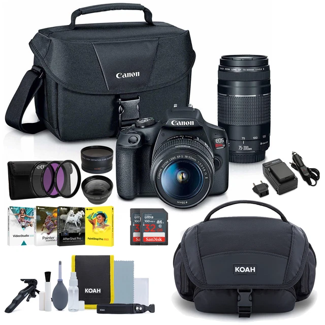 CANON EOS REBEL T7 DSLR Camera 1855 and 75300 Lens Bundle with