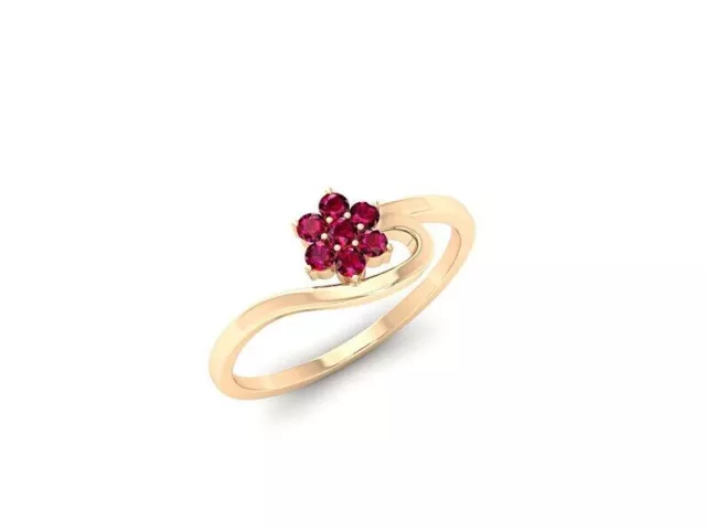 Naturel Rubis Gemme Style Fleur Serti Promesse Bague Solide 10k Anneau Or W273