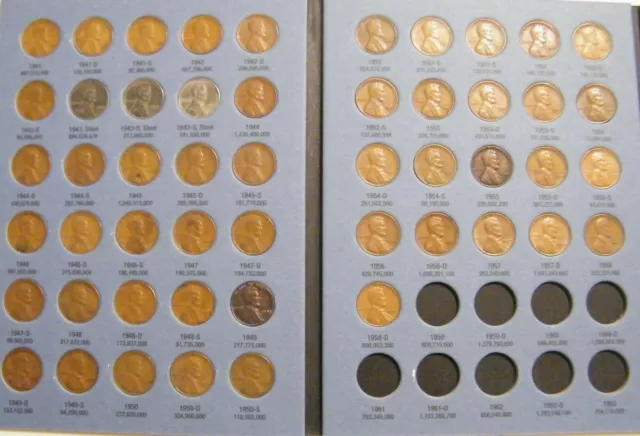 Complete Lincoln Wheat Penny Cent Collection Whitman Album 1941 - 1958 P D S Set