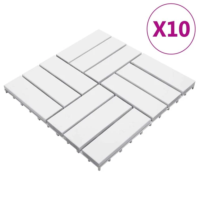 Piastrelle Esterni 10 pz Bianche 30x30 cm Legno Massello Acacia