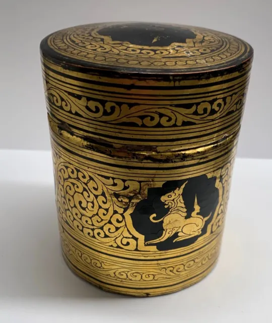 Antique Burmese Gold Leaf Lacquerware Betel Box 3