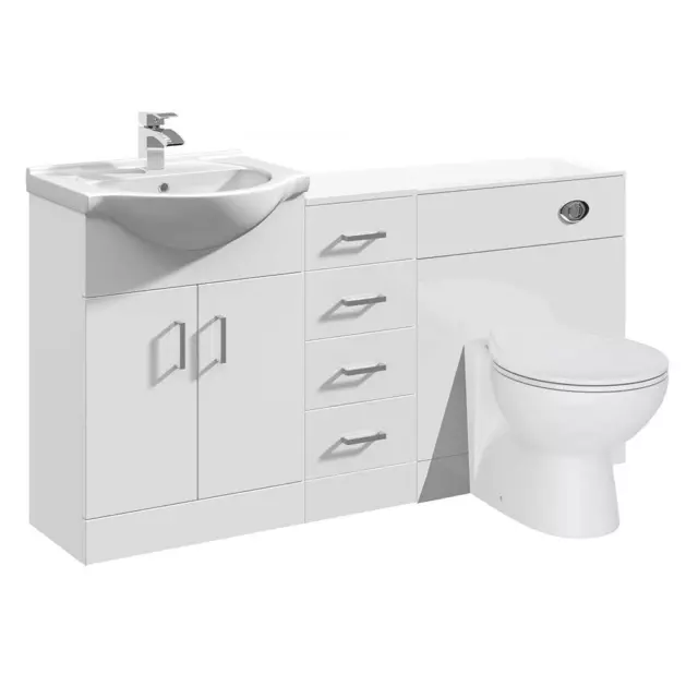 Vanity Unit Combined Sink & Toilet Bathroom Suite Furniture WC Set Drawer 1450