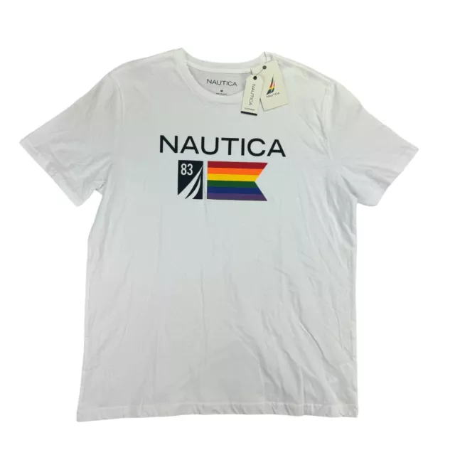 Nautica Mens Pride Logo Graphic Cotton Pajama Sleep T-Shirt White M